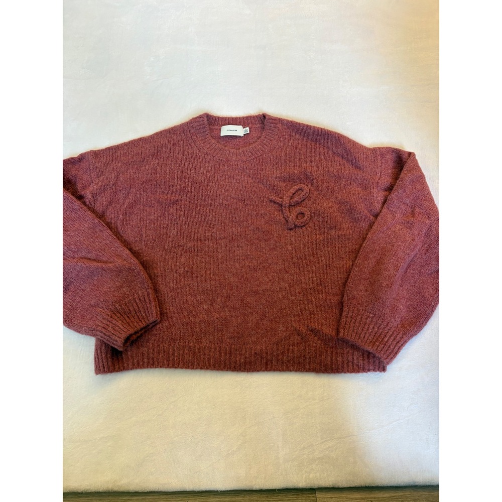 Coach Women XL Wine Red Alpaca Wool Blend Rope C Logo Crewneck Sweater CV470